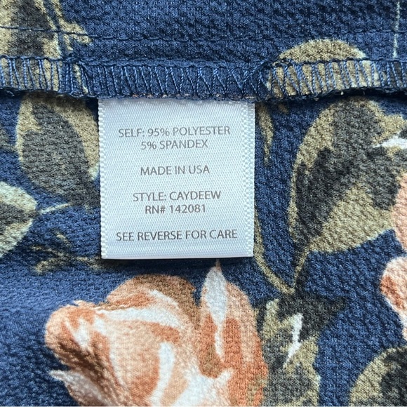 Altar'd State Floral Cold Shoulder Dress Ruffle Hem Navy Blue Peach Roses Large‎ - Picture 7 of 7